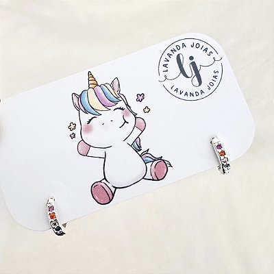 Brinco Argolinha Baby Unicórnio Prata 925