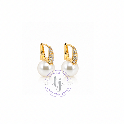 Brinco Luxo Pérola banho Ouro 18k