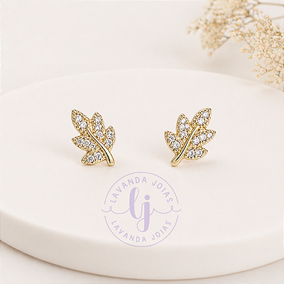 Brinco Ramo Folhas banho ouro 18k