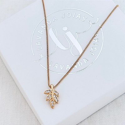 Colar Ramo de Folhas banho Ouro18k