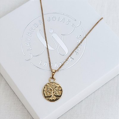 Colar Medalha Árvore da Vida  banho Ouro 18k