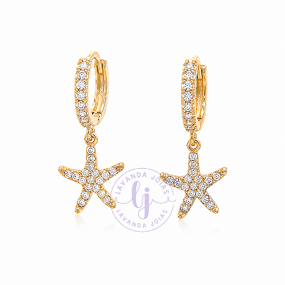 Brinco Argola Estrela cravejada banho Ouro 18k