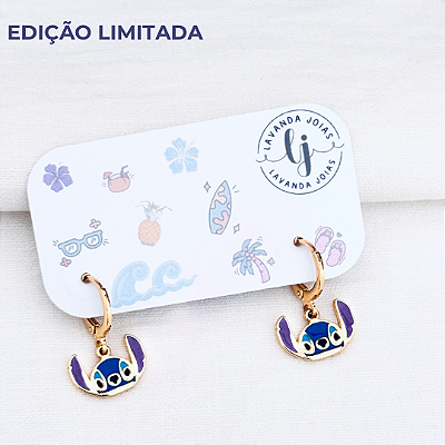 Brinco Argolinha Stitch em banho Ouro 18k