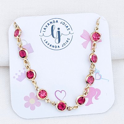 Pulseira Infantil Pedras Pink em banho Ouro 18k