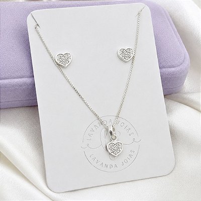 Conjunto Coração Prata 925