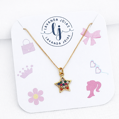 Colar Estrela Cravejado em banho Ouro 18k