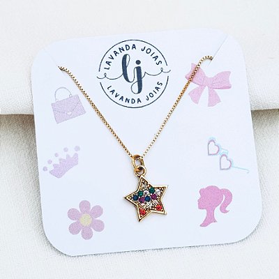Colar Estrela Cravejado em banho Ouro 18k