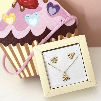 Kit Presente Brinco e Pulseira Abelhinha Banho Ouro 18k