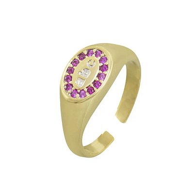 Anel Infantil Formatura ABC Rosa banho Ouro 18k