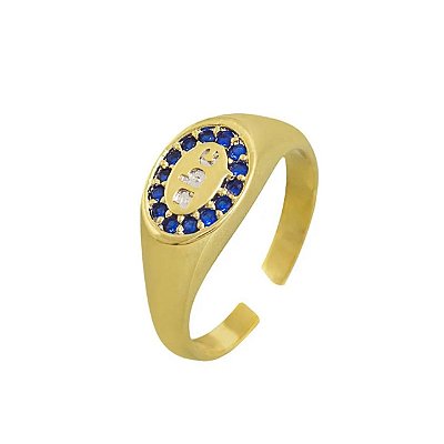 Anel Infantil Formatura ABC Azul banho Ouro 18k
