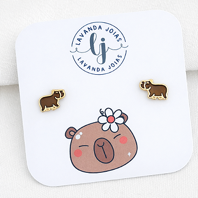 Brinco Capivara banho Ouro 18k