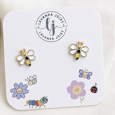 Brinco Abelhinha Colorida banho Ouro 18k