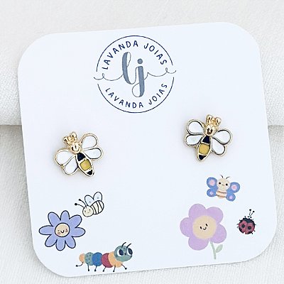 Brinco Abelhinha Colorida banho Ouro 18k