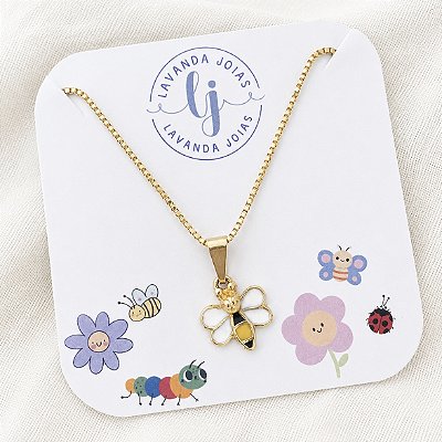 Colar Abelhinha Colorida banho Ouro 18k