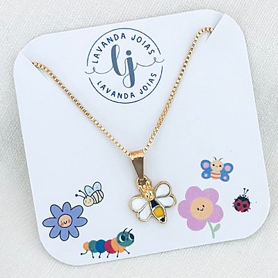 Colar Abelhinha Colorida banho Ouro 18k