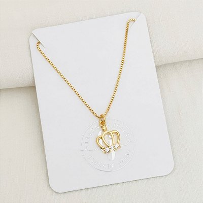 Colar Coroa Cravejado em banho Ouro 18k