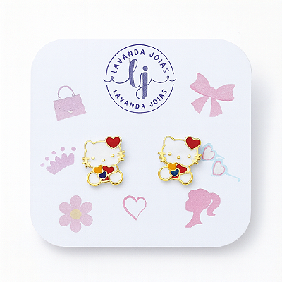 Brinco Gatinha Kitty  banho Ouro 18k