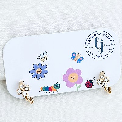 Brinco Argola Flor Cristal banho Ouro 18k