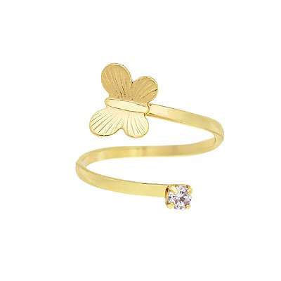 Anel Infantil Regulável Borboletinha em banho Ouro 18k