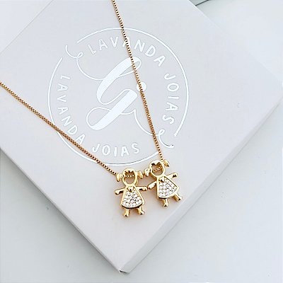 Colar Filhas Cristal banho Ouro 18k