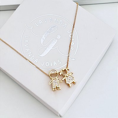 Colar Filhos Cristal banho Ouro 18k