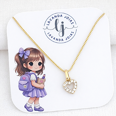 Colar Coração Cristal banho Ouro 18k