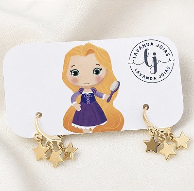 Brinco Argolinha Estrelas banho Ouro 18k