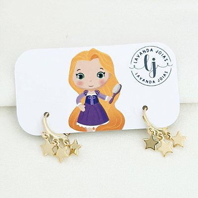 Brinco Argolinha Estrelas banho Ouro 18k