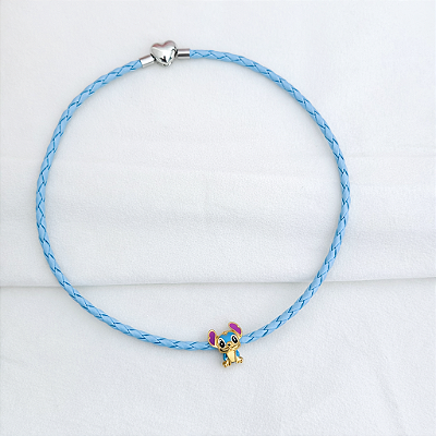 Colar Stitch couro azul