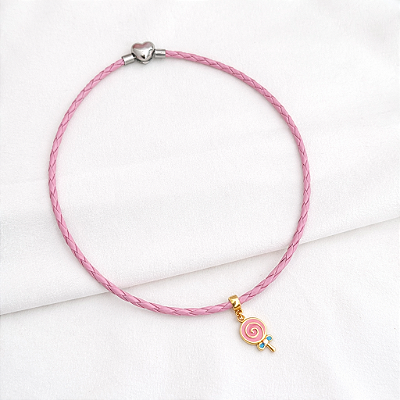 Colar Lollipop couro rosa