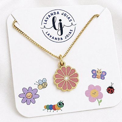 Colar Margarida Colorida banho Ouro 18k