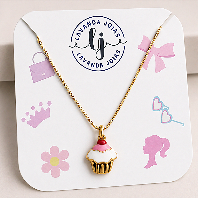 Colar Boneca Cupcake em banho Ouro 18k