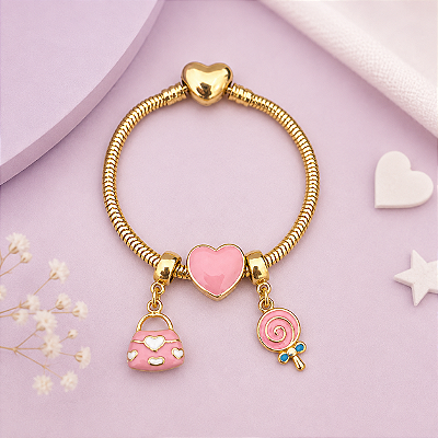 Pulseira Berloques Fashion banho Ouro 18k