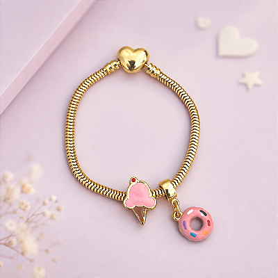 Pulseira Berloques Sorvete banho Ouro 18k