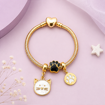 Pulseira Berloques Cats banho Ouro 18k