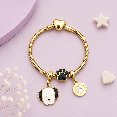 Pulseira Berloques Dogs banho Ouro 18k