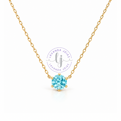 Colar Ponto de Luz Azul em banho Ouro 18k