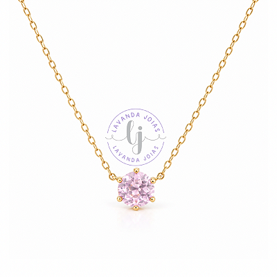 Colar Ponto de Luz Rosa em banho Ouro 18k