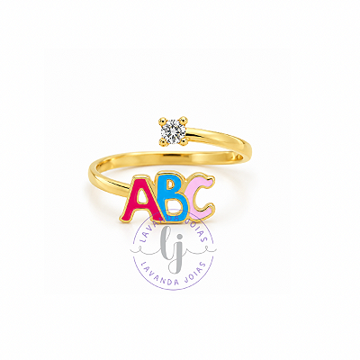 Anel Infantil Regulável ABC em banho Ouro 18k