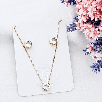 Conjunto Ponto de Luz Luxo banho ouro 18k