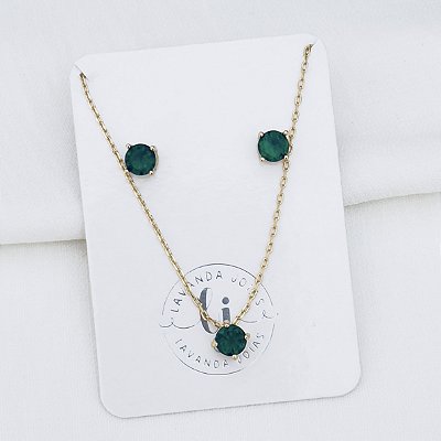 Conjunto Esmeralda banho ouro 18k