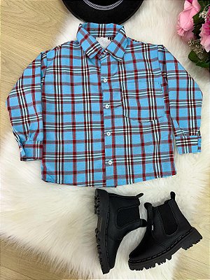 Camisa Xadrez Azul e Vermelho Junina