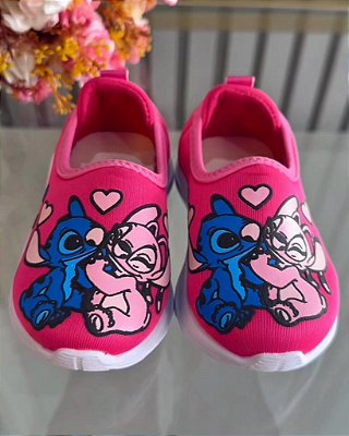 Tênis Calce Fácil Meninas Temático Lilo Stitch e Angel Pink