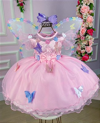 Vestido Rosa Jardim Encantado Laço