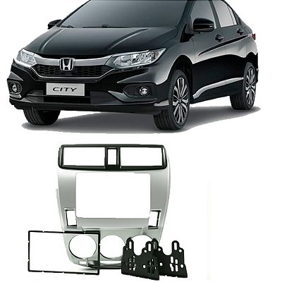 Moldura 2 Din Honda City 2009-2014 - Preto/Prata Ar Analógico Padrão Japonês/Chinês
