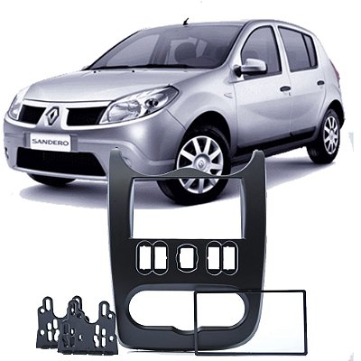 Moldura Painel Renault Sandero Logan 2007 2008 2009 2010 2011 2 Din Preto Multimidia Dvd Padrão Japonês Chinês