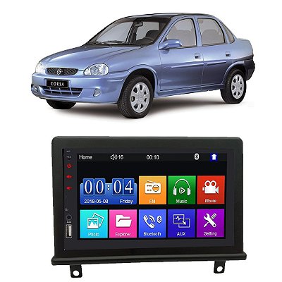 Kit Multimídia Mp5 Corsa 1995 A 2016 7” Android e IOS USB SD Bluetooth Auxiliar Rádio FM