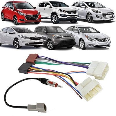 Kit Chicotes Radio Antena Ligacao Plug And Play Hyundai HB20 I30 Kia Cerato Sportage Soul
