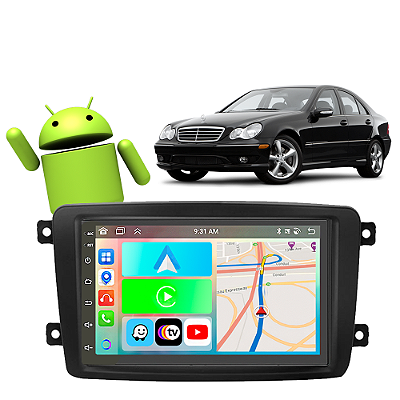 Kit Multimídia Mercedes Classe C 2001-2004 7" Polegadas 2-32Gb GPS TV Android-Auto CarPlay Comando de voz Google Siri