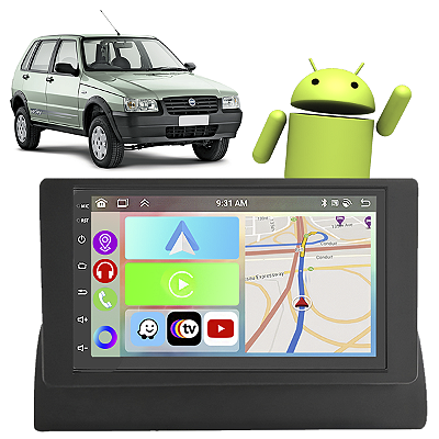 Kit Multimídia Uno Mille (1995-2013) 7" Polegadas 2-32Gb GPS TV Android-Auto CarPlay Comando de voz Google Siri